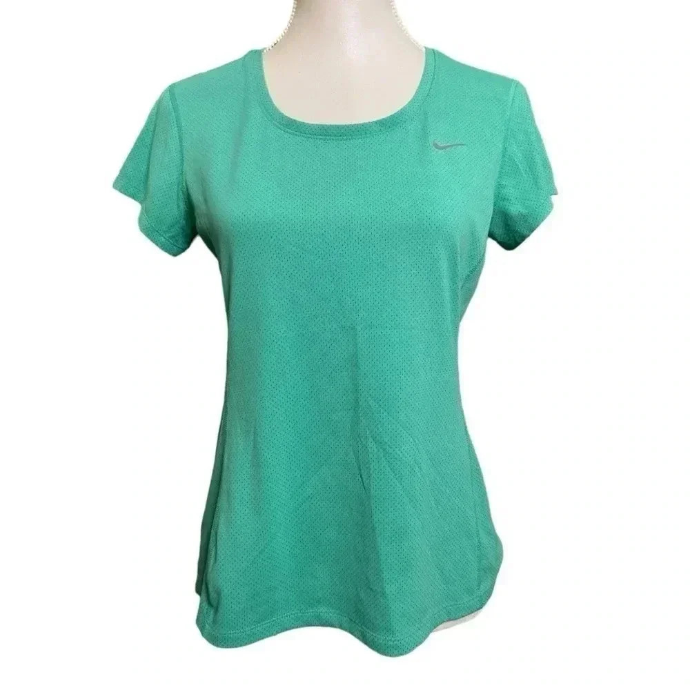 219 Nike Dri Fit Size M Medium Shirt Green Regular Fit Running Short Sleeve